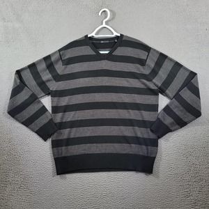 Paper Denim Cloth‎ Sweater Mens Medium Gray Striped Vneck Classiccore Preppy